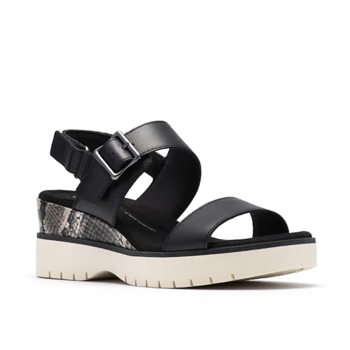 Clarks Women's Modern Casuals Wedge Sandal, Black Combi Leather, 7 Wide by Clarks - Used condition - Image 5