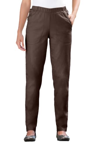Woman Within Straight Leg Fineline Pull-On Stretch Denim Jeans Chocolate