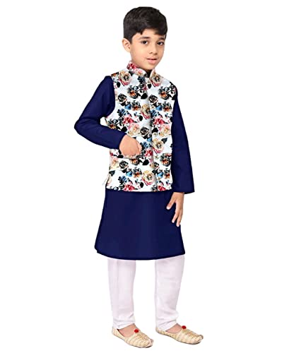 Image of Os Men's & boy kurta pyjama set with nerhu jackets (Multi printed) in cotton (baap beta|father son|)