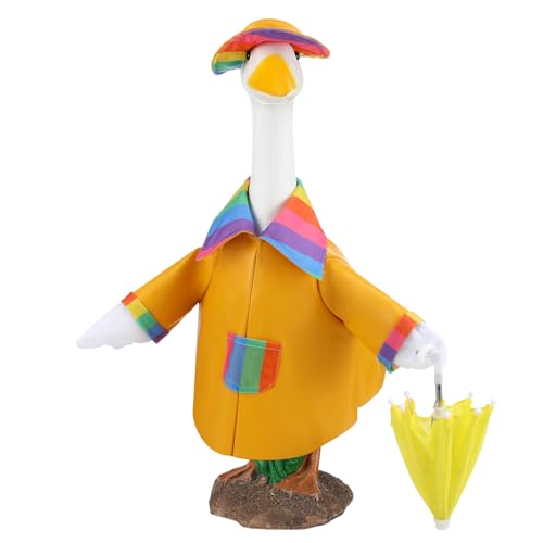 Image of Arrowbash 3 Pcs/Set Porch Goose Outfit Raincoat for 23'' Statue, Outdoor Yard Lawn Cement Goose Clothes Raincoat Umbrella Hat Costume for Spring Summer Lawn Outdoor Garden Yard Patio Statue Art