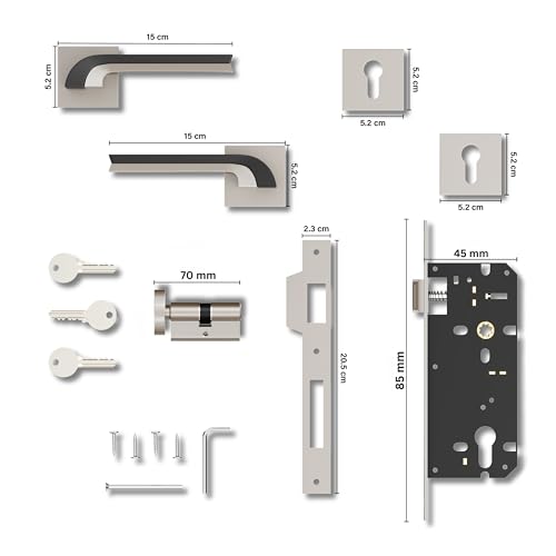 Image of GLOXY Mortise Door Lock High-Security Door Lock for Main Door & Bedroom, Durable Zinc & Brass Handle Set, 3 Brass Keys for Bathroom, Home | Satin & Black Finish (2 Years Warranty, Pack of 1)