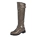 Bottes Hautes Plates Femme Hiver, Bottes au Genou Rétro Punk Chic Lacets Boucle Bottines Cuir Artificiel Bout Rond Fermeture éclair Chaussures Ville Bottes à Tube du vin 35 EU