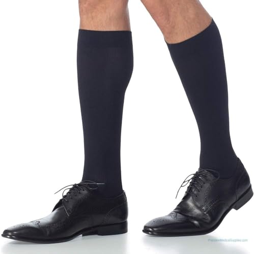 Image of Sigvaris Men's Style Microfiber 820 Closed Toe Calf-High Socks 30-40mmHg - Black - Small Long