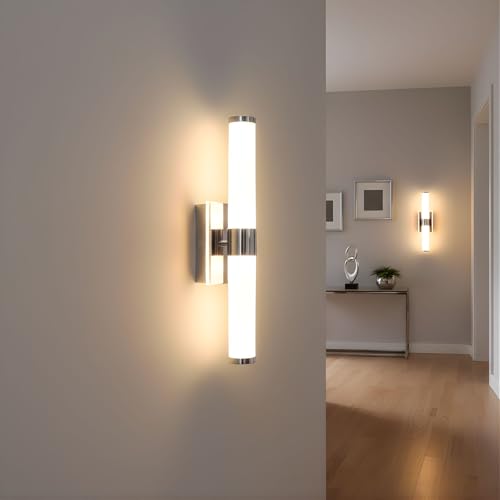 Image of 20 Inch LED Vanity Light Bar with Motion Sensor, Dual LED Source | 4 Lighting Modes (incl. Night Light) | 3000K Warm White, Dimmable, CRI 90+, 1040LM, ETL Listed (Chrome)