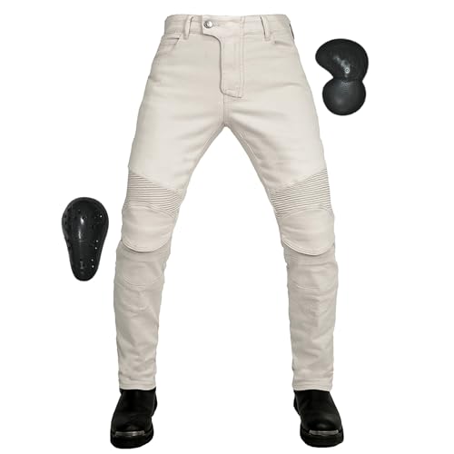RENHE バイクパンツ メンズ ライディングパンツ ライダースパンツ プロテクター付き 汚れにくい レーシングパンツ 耐磨 バイクズボン 防水 オールシーズン ストレッチ素材 ホワイト Mサイズ