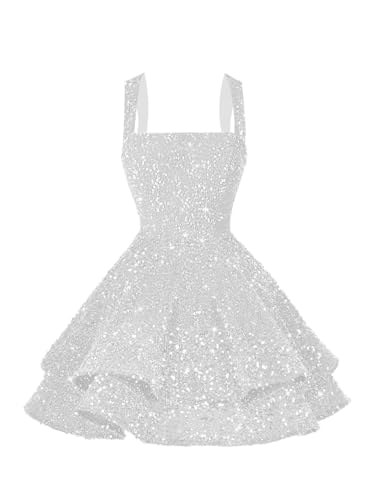 Image of vintys Teens Sequin Short Homecoming Dresses 16 Photo Shoot Tiered Cocktail Party Dress VS116