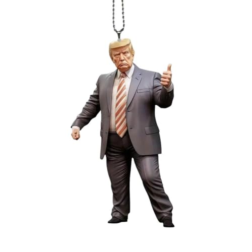 面白いドナルド・トランプ風クリスマスオーナメント2024 – ツリーや車用のアクリル漫画大統領ペンダント、ホリデーギフトに最適、トランプ