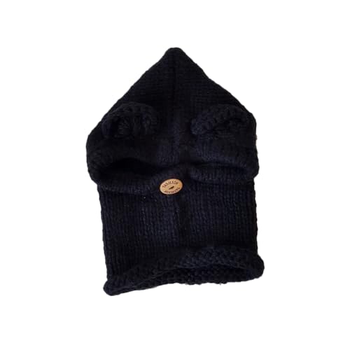 Handmade Kids Bear Hat Knitted Scarf Cap for Winter Kids Beanies Comfortable Elastic Black