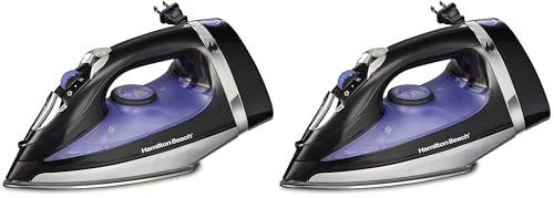Image of Hamilton Beach Steam Iron for Clothes & Garment Steamer with Smooth Press Stainless Steel Soleplate,1200 Watts,8' Retractable Cord,Black (14214),(Pack of 2)