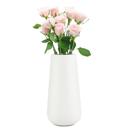 Matte White Ceramic Vase for Minimalist Modern Home Decor – Decorative Classic Flower Vase for Centerpiece, Wedding, Dinner Table, Office, Bedroom – Rustic Style – 20cm
