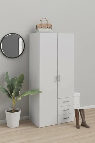 Dmora - Guardaroba 2 ante Prisca, Mobile camera da letto, Cabina armadio portabiti, Armadio appendiabiti, 77x49 h175 cm, Bianco