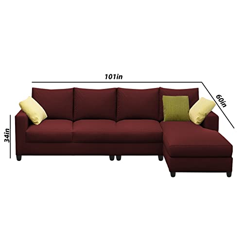 Image of Jian RHS 6 Seater L Shape Sofa Set Living Room (Maroon Fabric)