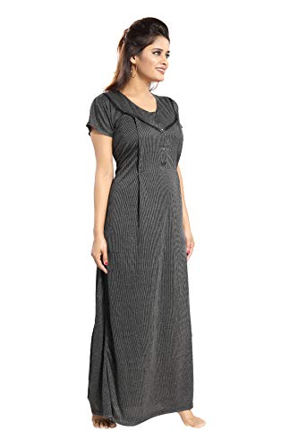 Image of Fabme Women's Polycotton Nursing Nightgown - Concealed Zip, Long, Textured Nighty for Maternity, Feeding