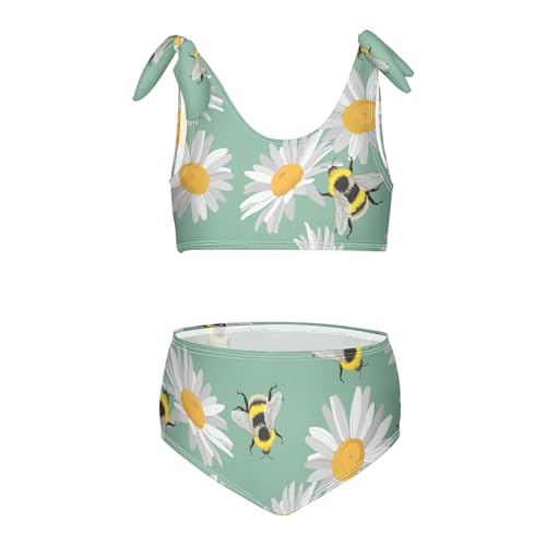 Girls Daisy and Bee Patterns Swimsuit Two Pieces Bikini Set Bathing Suits Swimwear Crop Top Swimsuit Set