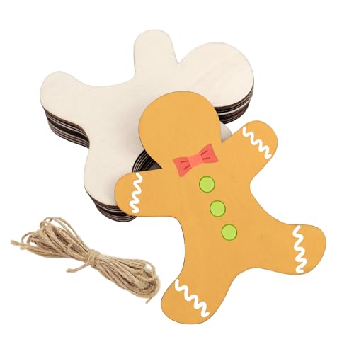 30 Pack 4 Inch Wood Gingerbread Man Cutouts Unfinished Wood Gingerbread Man Crafts Wooden Gingerbread Man Hanging Ornaments DIY Gingerbread Man Craft Gift Tags for Home Party Decoration