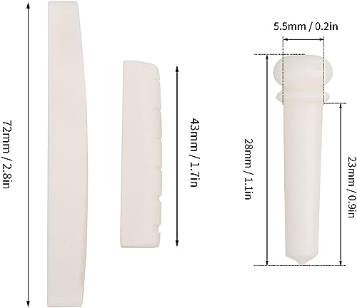 Image of IMAGINEA Acoustic Guitar Bridge Saddle Nut with 6pcs Guitar Bridge Pins for 6-String Style Guitar Parts Accessories Replacement Tools Kits (White)