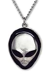 Real Metal UFO Roswell Alien Head with Black Enamel Eyes Pendant Necklace