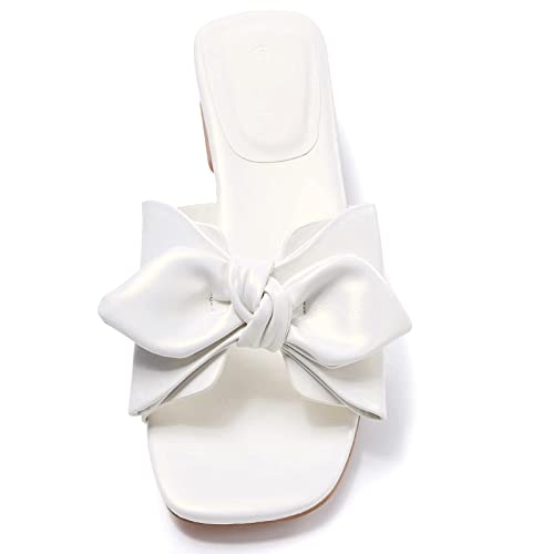 Fashare Womens Bow Dressy Low Heel Sandals Slides Summer Chunky Block Heeled Open Toe Mules Slip On Slippers Shoes thumb #6