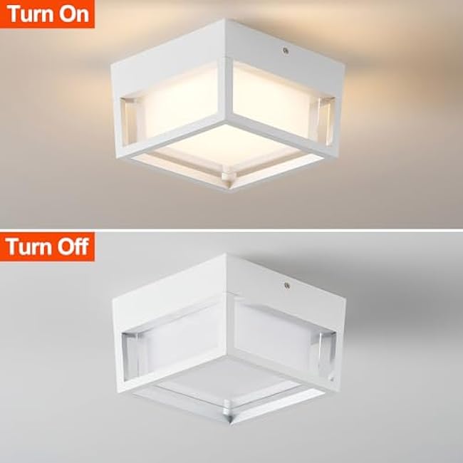 Small Outdoor Flush Mount LED Ceiling Light Exterior Porch Light Ceiling Mounted for Patio Balcony Terrace, 3000K Warm, 125w Equivalent, White, 6.3¡±x6.3¡±x4.3¡±