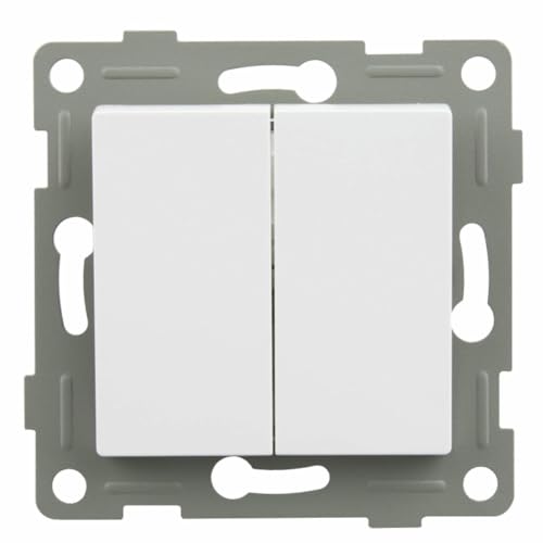 Empotrable blanca con conmutador doble, ideal para controlar la iluminación en distintos ambientes y optimizar el uso de la energía.