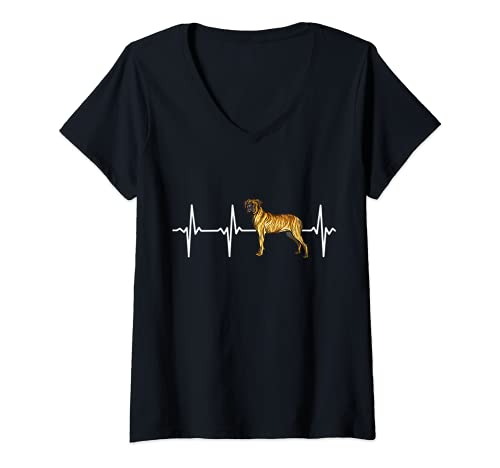 Womens Cane Corso Heartbeat Love My Dog V-Neck T-Shirt, Black
