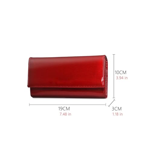 Womens wallet Genuine Leather Women's Wallet Long Clutch Purse with ID Card Holder Coin Compartment(Red)2