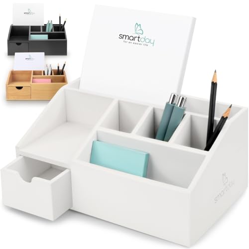 smartday Schreibtisch-Organizer aus Holz Weiß mit Schublade -...