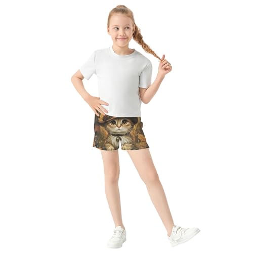 Girls Halloween Cat Pumpkin Witch Hat Athletic Shorts Comfy Casual Lounge Pajama Shorts with Pockets, X-Small2