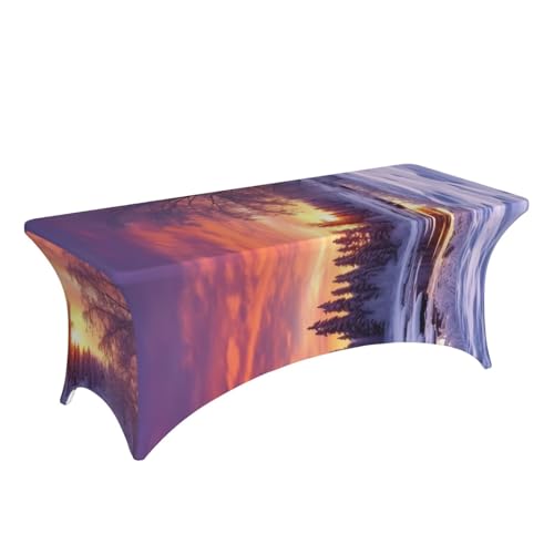 Nappe en élasthanne sans pli paysage d'hiver ajustée pour sublimer vos tables de fête de 1,8 m