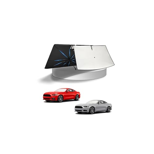 Image of KUST Sun Shade Umbrella for 2015-2025 2026 Ford Mustang | Custom Fit Windshield Sunshade | Foldable Sunshade with Bendable Handle | Blocks Heat & UV Scratch Resistant Keep Car Cool Sunshield