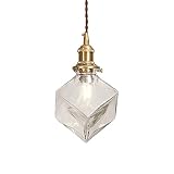 NZDY Creative Square Ice Cube Shape Mini Pendant Lighting, Japanese Style Simple Clear Glass Lampsha