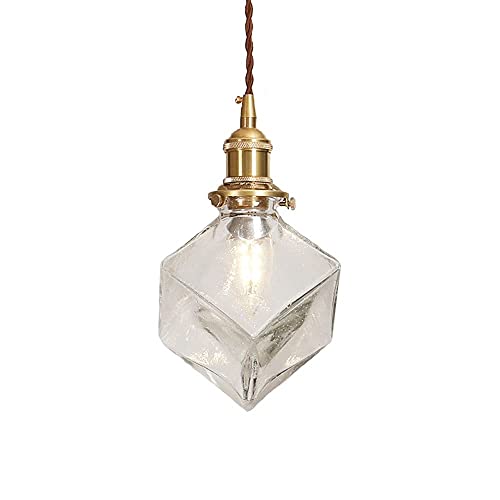 Nzdy Creative Square Ice Cube Shape Mini Pendant Lighting, Japanese Style Simple Clear Glass Lampshade, Transparent Chandelier, Adjustable Hanging Lamp, Bedroom Bedside Droplight,Green #TOP7