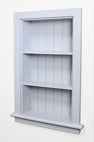 Image of 14x24 Aiden Recessed Wall Niche Medicine Cabinet Replacement, in The Wall Bathroom Cabinet Insert Shelf /Shelves, Made in North America, Real Wood, NO MDF, Beadboard, Light Gray