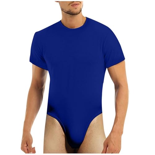 RUMAOZIA Tuta da uomo a maniche corte con bottoni a pressione, body da uomo, biancheria intima, a maniche corte, sportiva, da uomo, in cotone, con scollo rotondo, Blu, XXL