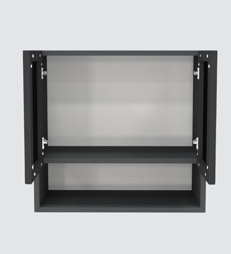 Image of SPECIALITY PANELS Wall Mounted Kitchen Cabinet with Glass Door Shutters, 2 Door Storage Cabinet, DIY Assembly, 57x55 cm, Black