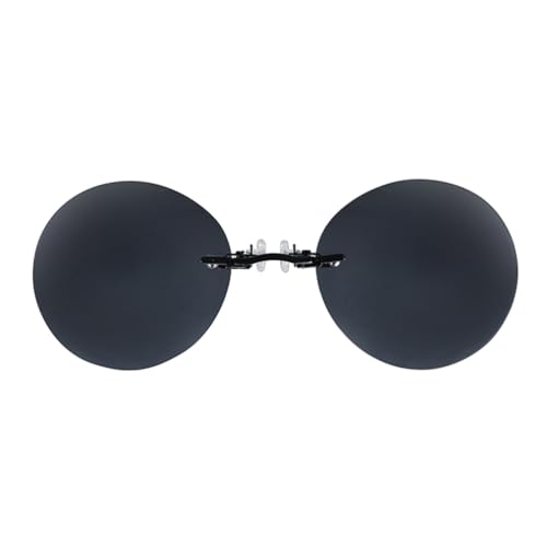 PLOPLO XL Big Retro Round Clip On Nose glasses Matrix Morpheus Movie rimless sunglasses men Women (Black Gray)