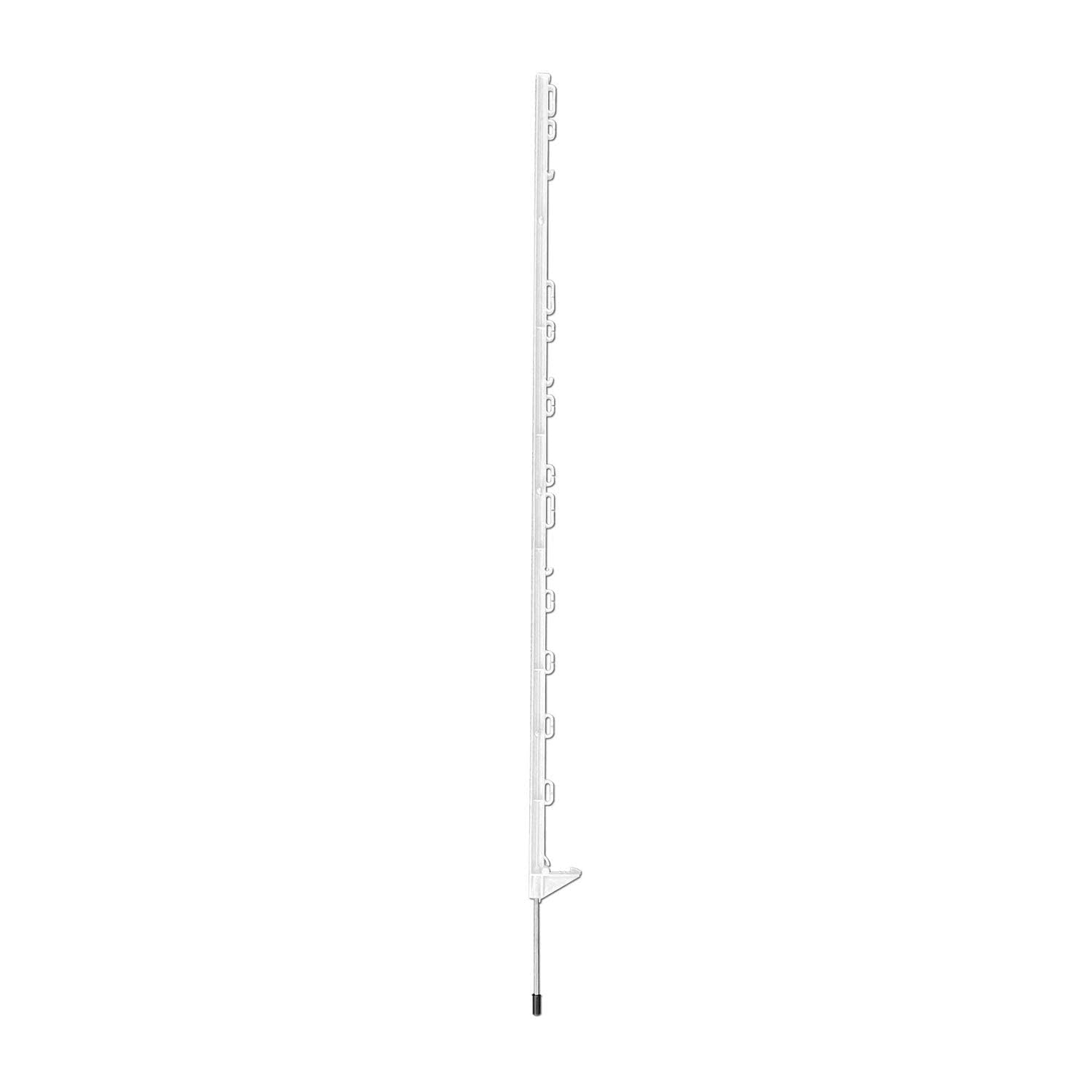 Lot de 40 piquets de clôture de pâturage en plastique blanc - Hauteur 136 cm - Une marche - Avec œillets pour rubans, cordes, torons