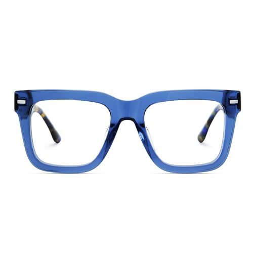 Image of Zeelool Square Glasses Frames for Men Fashion Blue Fake Eyeglasses With Clear Lens Vintage Acetate Full Eyewear Glasses Redina JGA270431-03
