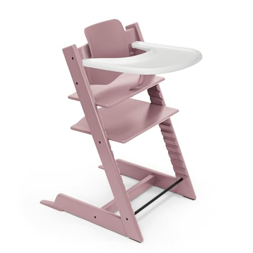 Trona Tripp Trapp de Stokke (Heather Mauve) con Bandeja (White) - Incluye Silla Tripp Trapp, Baby Set 2 para Niños de 6 a 36 Meses y Bandeja Stokke - Ajustable y Fácil de Limpiar