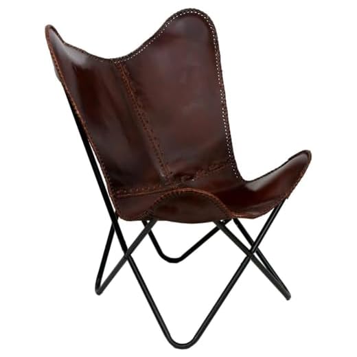 Orbit Art Gallery Leather Living Room Chairs-Butterfly Chair Brown Leather Butterfly Chair-Handmade with Powder Coated Folding Chair