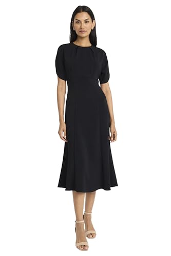 Maggy London Women's Elegant Midi Puffed Sleeves-Fitted Waist A-line Silhouette-Versatile Cocktail Dress