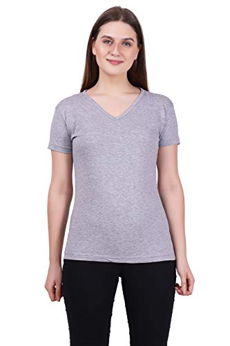Image of FLEXIMAA Women's Cotton Plain V Neck Half Sleeve T-Shirt