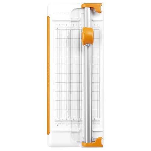 Fiskars Compact Rotary Paper Trimmer - 12" Cut Length - Portable Size with Extendable Base Deck - Self-Sharpening Blade - Scrapbooking Tool