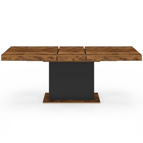 IDMarket - Table à Manger Extensible Rectangle Eden 6-10 Personnes Bois Effet Vieilli et Noir 160-200 cm