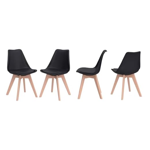 sinlikon Lot de 4 chaises de salle à manger scandinaves, ergonomiques, pieds en bois massif et coussin en mousse souple, noir