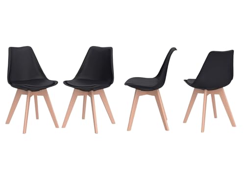 sinlikon Lot de 4 chaises de salle à manger scandinaves, ergonomiques, pieds en bois massif et coussin en mousse souple, noir