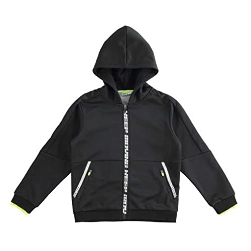 IDO Sudadera infantil de 10 años de 140 cm de tejido técnico negro con cremallera con texto blanco