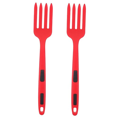OFFSCH 2pcs Heavy Duty Forks Long Handle Forks Non-stick Silicone Tips Perfect for Cooking Serving