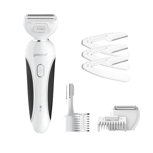 Conair Girlbomb All-in-One Shave & Trim System, Foil Shaver and Dual-Blade Face & Eyebrow Trimmer, Bikini Trimmer for Women, Gentle Hair Removal, Lithium-Ion Rechargeable with USB Charging Cord, White