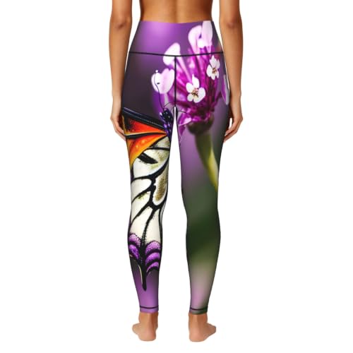 Pantalones de yoga para mujer con estampado de mariposas moradas EdsfFehs 4